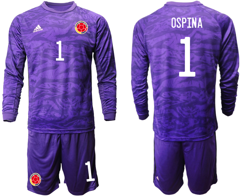 Men 2020-2021 Season National team Colombia goalkeeper Long sleeve purple #1 Soccer Jersey2